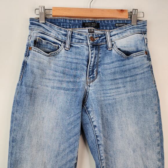 Judy Blue Relaxed Fit Jeans Women's  3/26 Light Wash Fringe Hem Stretch Denim - Picture 2 of 9